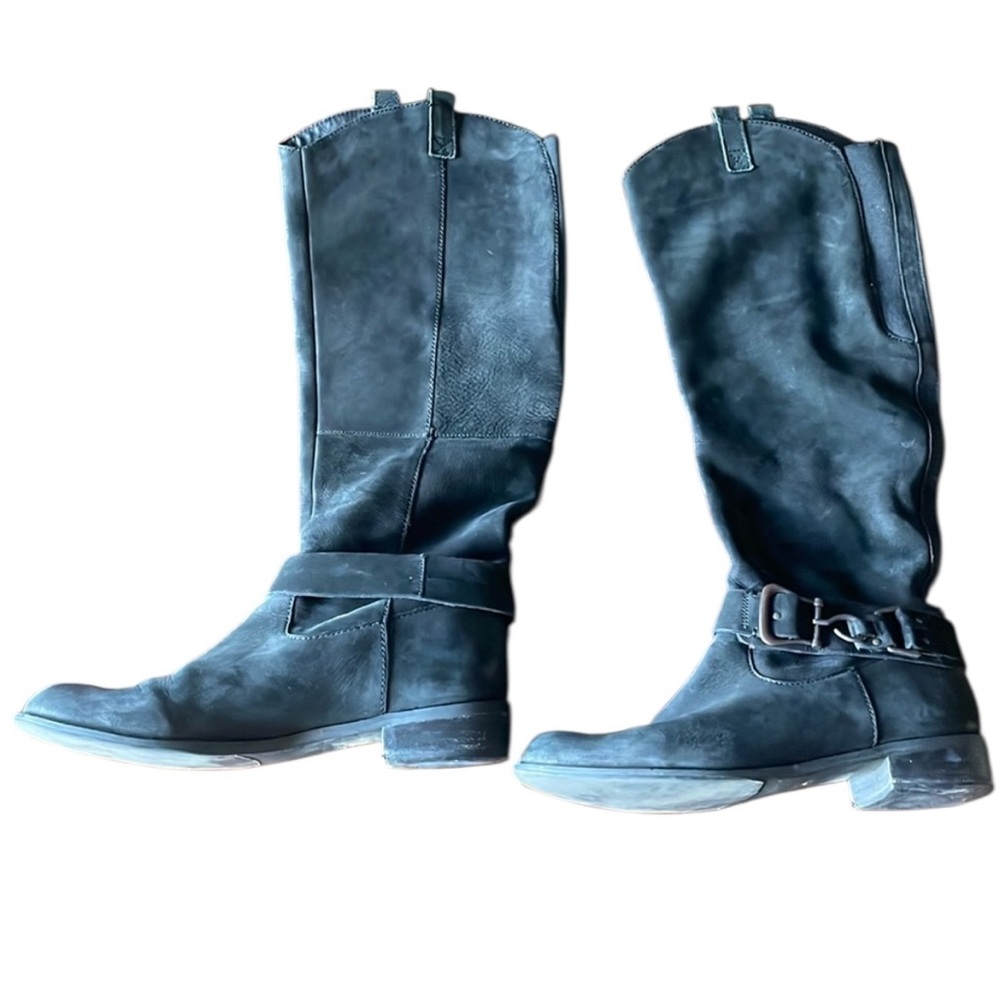 ALDO womens size 10.5 black knee high leather buckle boots
